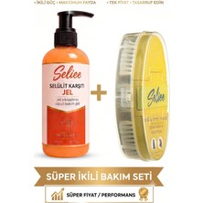 Seliee Fırça + Jel 2'li Ergonomik Doğal At Kılı Kan Dolaşımı Hızlandırıcı Sarı Selülit Fırçası - Detoks Etkili Masaj Fırçası + Özel Kutulu