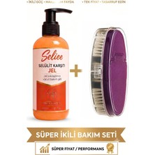 Seliee Fırça + Jel 2'li Ergonomik Doğal At Kılı Kan Dolaşımı Hızlandırıcı Mor Selülit Fırçası - Detoks Etkili Masaj Fırçası + Özel Kutulu