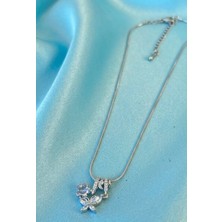 Stainless Steel Zarafet Müzesi Çelik Çiçek ve Kelebek Figürlü Zirkon Taşlı Kolye
