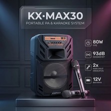 Korax KX-MAX30 Taşınabilir Bluetooth Hoparlör - 80W Çift Kablosuz Mikrofonlu Karaoke & PA Sistemi, Tekerlekli