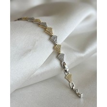 Fashion Zarafet Müzesi Gold ve Gümüş Renk Iki Tonlu Zirkon Taşlı Özel Tasarım Bileklik