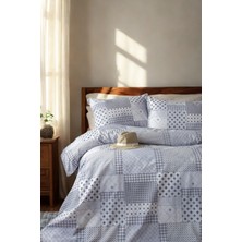 Leruum London %100 Pamuk Tek Kişilik Nevresim Seti Patchwork Tasarım Baskılı Gri Nevresim Ve 1 Adet Yastık Kılıfı 160x220