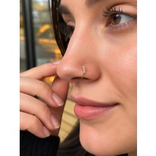 925 Ayar Gümüş Minimal Burun Hızması Piercing Halka Model Taş Detaylı Unisex