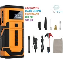 Tastech Acil Akü Takviye Marş Motoru Start 8000MAH 14.8V 150PSİ Lastik Şişirme Pompası Powerbank