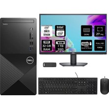 Dell Vostro 3030MT Core I3 12100 32GB Ram 1tb SSD 27" Fhd Freedos N6001VDT3030MTP906 Masaüstü Bilgisayar + Per4 USB Bellek