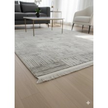 Deffino Home Krem Gri Saten Bambu Ince Sık Dokuma Parlak Yüzey Kaymaz Özel Kesme Salon Koridor Halı Yolluk