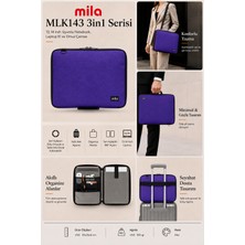 Mila 3in1 Serisi MLK143 13,14 Inch Uyumlu Tablet, Laptop El ve Omuz Çantası - Mor