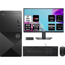 Dell Vostro 3030MT Core I3 12100 Rx 550 4gb 32GB Ram 4tb SSD 27" Fhd Freedos N6001VDT3030MTP968 Masaüstü Bilgisayar + Per4 USB Bellek