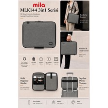 Mila 3in1 Serisi MLK144 13,14 Inch Uyumlu Tablet, Laptop El ve Omuz Çantası - Keten Gri