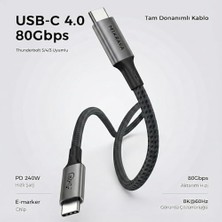 USB 4.0 V2.0, 80GBPS USB C Veri Kablosu, 240W USB C Şarj Kablosu, 8K@60hz 4K@240Hz 2K@360Hz Thunderbolt 5 Görüntü Kablosu, Macbook, Monitör, Docking Istasyonu, iPhone ile Uyumlu - 1 Metre
