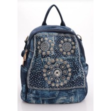 Bags Shoes Guja C1095 Kadın İthal Taşlı Denim Sırt Çantası