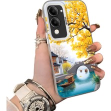 HONTINGA Vivo Y29S ile Uyumlu Kılıf Silikon Kenar Sert Arka Kamera Koruyucu Basitlik Anti Düşme Kamera Korumalı Manzara Desen Couple Telefon Kılıfı Kadın ve Erkek Için Uygundur K1-1535