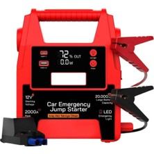Tastech 20000MAH 12V Şarjlı Akü Takviye Cihazı 2000A Tepe Akım LCD Ekranlı LED Işıklı Jump Starter Powerbank