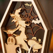 Lazerus Cnc Markalama Ahşap Halloween Temalı Dekoratif Masa ve Raf Süsü