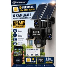 O-KAM OK332 64GB Premium Serisi 12MP 4 Kameralı 4G Çift Solar Panel Gece Görüş Turkcell Sim Kart