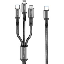 Mabelme Store Mey Ithalat®  DC62 3in1 Type-C To 60W Type-C / 12W Lightning / 15W Micro 1.2m Hızlı Şarj Kablo - Siyah