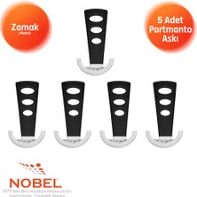 Nobel Bemol Lüks Portmanto Askı, Metal, Vestiyer Askı, 185 Gr, Dolap Askılık, Duvar Askılığı, Krom-Siyah (Vidalı)5 Adet
