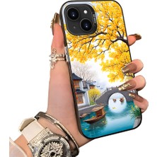 HONTINGA iPhone 15 Plus ile Uyumlu Kılıf Silikon Kenar Sert Arka Kamera Koruyucu Basitlik Anti Düşme Kamera Korumalı Manzara Desen Couple Telefon Kılıfı Kadın ve Erkek Için Uygundur K1-1535