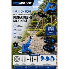 Pro Müller Alman Pro 21 V 5 Ah Teleskopik Uzatmalı Kömürsüz Turbo Motor Çift Akülü Ot Çalı Biçme Tırpanı