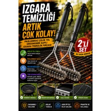 Open City 2 Adet Barbekü Mangal Izgara Temizlik Fırçası Paslanmaz Çelik Tel Ergonomik Saplı Izgara Fırçası