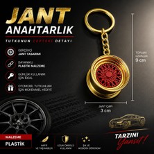 İki Yedi Konsept Gold Kırmızı Jant Anahtarlık Spor Araba Jantı Tasarımlı Otomobil Hediyelik Eşya Anahtarlık 9 cm
