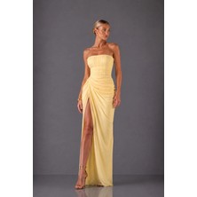 Lumina Butter Yellow Drapeli Abiye Elbise