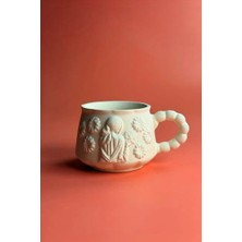 Ceramingo Kabartmalı Kupa - Çiçekli Kız Ham Seramik Bisküvi 48 Adet