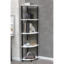 The Violett Aura 5 Raflı Kitaplık Dekoratif Çok Amaçlı Düzenleyici Raf Salon Çalışma Odası Raf-Beyaz