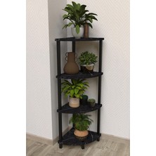 The Violett Flora 4 Raflı Moblen Çiçeklik Saksılık Balkon Bahçe Dekor Raf Stand-Siyah Mermer