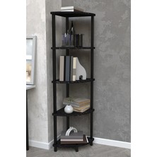 The Violett Aura 5 Raflı Kitaplık Dekoratif Çok Amaçlı Düzenleyici Raf Salon Çalışma Odası Raf-Siyah Mermer Desen