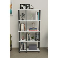 The Violett Mirada 5 Katlı Modern Kitaplık | Dekoratif Çok Amaçlı Kitaplık ve Organizer | Çok Raflı Düzenleyici - Beyaz