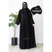 Asilnur Meva Pileli Ferace Şal Hediyeli Takım Siyah