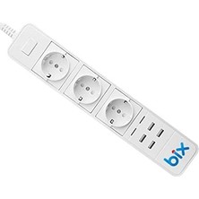 Bix Bp-01 Yüksek Akım Korumalı Hızlı Şarj Özellikli 4 USB Bağlantı Noktası 3'lü Priz Paneli Uzaktan Kontrollü, Sesli Komut Özellikli Ev, Ofis Için Akıllı Priz