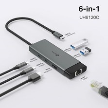 UH6120C, 1 Hdmı, 1 100W Hızlı Şarj Portu, 1 Usb-C, 2 Usb-A 3.0 Port ve Type C Den Gigabit Ethernet Dönüştürücü
