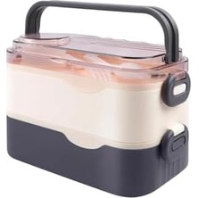1350ML Lunchbox 2 Katlı 3 Bölmeli ve Sosluklu Çelik Sefer Tası Yemek Kutusu Çatal Kaşık Hediyeli (Lacivert)
