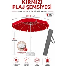 Düvenci Toptan Kırmızı Plaj Şemsiyesi 200 cm Çap / 10 Telli + Bidon + Taşıma Çantası Dahil