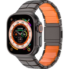 Watch 10 46MM Uyumlu Mohseven Iwatch Titancore No.1 Metal Kordon Siyah - Turuncu
