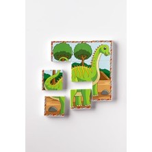 Manyetik Blok Çift Taraflı 9 Parçalı Mıknatıslı Dinozor Puzzle - 2 Görsel Yapboz