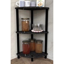 The Violett Gusto 3 Katlı Mutfak Rafı | Çok Amaçlı Mutfak Düzenleyici | Dekoratif Mutfak Raf Ünitesi ve Organizer - Siyah Mermer