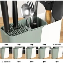 Ayarlanabilir Sürgülü Kaşıklık Bıçaklık Organizer,2-3 Bölmeli Tezgah Üstü Stand (Yeşil)