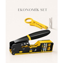 Profesyonel RJ45 Sıkma Pensesi - Cat5, Cat6, Cat7 Uyumlu + Yedek Bıçağı + Mini Kablo Sıyırıcı