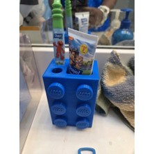 Makerlabtech - Çocuklar Için LEGO Görünümlü Diş Fırçalık Renkli Banyo Organizeri & Diş Macunu Tutucu Mavi