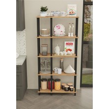 The Violett Serena 5 Katlı Mutfak Rafı | Çok Amaçlı Mutfak Düzenleyici | Dekoratif Mutfak Raf Ünitesi ve Organizer - Meşe