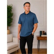 BURSPA Rahat Kesim Yakalı Cepli Erkek Baba Indigo Mavi Yazlık T-Shirt