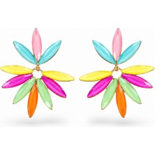 Serelya Karışık Renk Kristal Taşlı Lotus Model Kadın Küpe