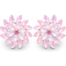 Serelya Pembe Renk Kristal Taşlı Çiçek Model Kadın Küpe