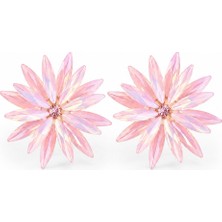Serelya Lotus Model Pembe Renk Kristal Taşlı Kadın Küpe
