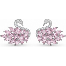 Serelya Pembe Zirkon Taşlı Gümüş Swan Kuğu Model Kadın Küpe