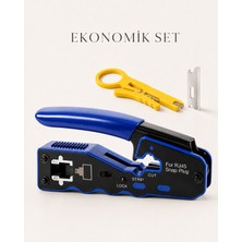 Mavi Profesyonel RJ45 Sıkma Pensesi - Cat5, Cat6, Cat7 Uyumlu + Yedek Bıçağı + Mini Kablo Sıyırıcı