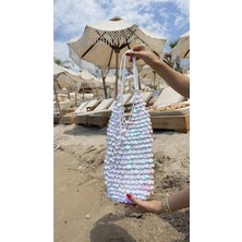 Atelier Tuğba ÇNT003 Pul Payet Detaylı Plaj Omuz Çantası Gümüş